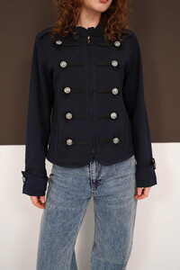 Hakim Yaka Omuzu Ve Kol Ucu Apoletli Toptan Ceket - Lacivert | F2097 - Topshow #4