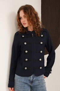 Hakim Yaka Omuzu Ve Kol Ucu Apoletli Toptan Ceket - Lacivert | F2097 - Topshow #1