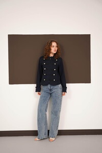 Hakim Yaka Omuzu Ve Kol Ucu Apoletli Toptan Ceket - Lacivert | F2097 - Topshow #3