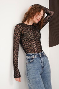 Dantel  Toptan Bluz - Siyah | F2092 - Topshow #1