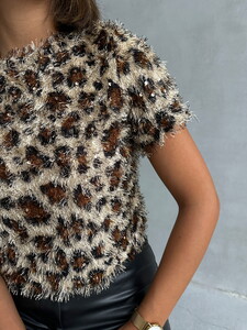 Topshow L.Pullu Leopar Saçak Pullu Toptan T-Shirt #4