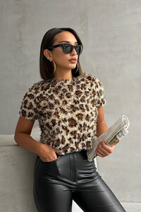 Topshow L.Pullu Leopar Saçak Pullu Toptan T-Shirt #1