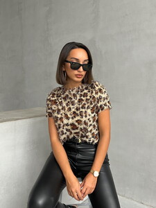 Topshow L.Pullu Leopar Saçak Pullu Toptan T-Shirt #2