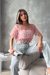 Topshow Pudra Simli Saçaklı Toptan Bluz