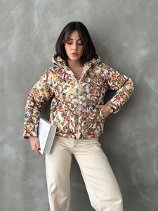 Topshow Taş Desenli Kapüşonlu Crop Toptan Mont #3