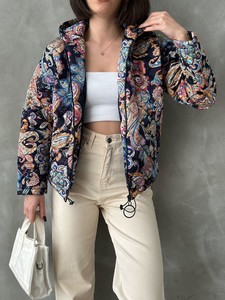 Topshow Taş Desenli Kapüşonlu Crop Toptan Mont #5