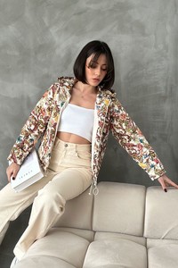Topshow Taş Desenli Kapüşonlu Crop Toptan Mont #1