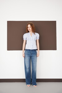 Çizgili Fırfırlı Toptan Gömlek - Çizgili Mavi | D3021 - Topshow #3