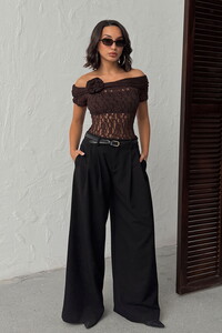 Topshow  | Gül Detaylı Dantel Bluz - Kahve | D2749 #2