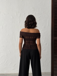 Topshow  | Gül Detaylı Dantel Bluz - Kahve | D2749 #3