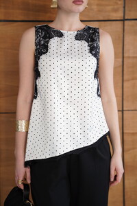 D 2961 DANTEL DETAYLI PUANTİYELİ SATEN T SHIRT - KREM #4