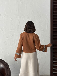 Topshow Şerit Detaylı Scuba Süet Fermuarlı Ceket - TABA | F1971 #4