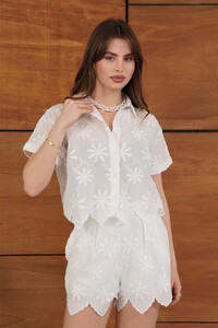 Nakışlı Toptan Gömlek - Taş | Topshow #1