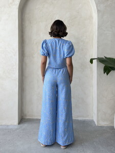 Embroidered Front Tie Wholesale Blouse - Light Blue | To show #5