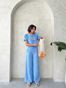 Embroidered Front Tie Wholesale Blouse - Light Blue | To show #2