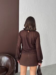 Topshow Kahve Simli Sakallı Toptan Bluz #5