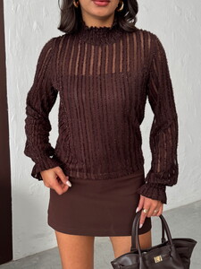 Topshow Kahve Simli Sakallı Toptan Bluz #4