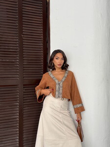 Topshow Şerit Detaylı Scuba Süet Fermuarlı Ceket - VİZON | F1971 #3