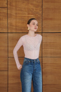 F 2092 DANTEL  BLUZ - PEMBE #2