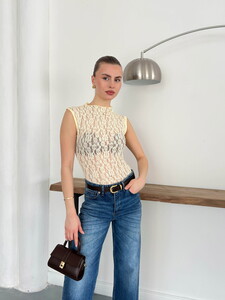 Sıfır Kol Dantel Toptan Bluz - Sarı | Topshow #2