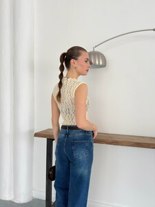 Sıfır Kol Dantel Toptan Bluz - Sarı | Topshow #5