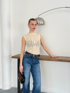 Sıfır Kol Dantel Toptan Bluz - Sarı | Topshow #3