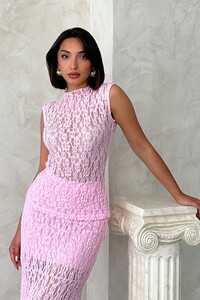 D 2750 SIFIR KOL DANTEL BLUZ - PEMBE #1