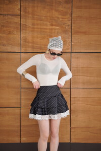 D 2962 PUANTİYELİ DANTEL DETAYLI SATEN ETEK - SİYAH #5