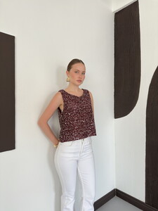 D 3117 PULLU BİSİKLET YAKA KOLSUZ BLUZ - BORDO #2
