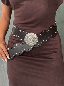 F 2028 DROPLU KEMERLİ SCUBA SÜET ELBİSE - KAHVE #4