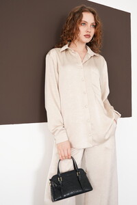 Uzun Kollu Toptan Gömlek - Taş | F2101 - Topshow