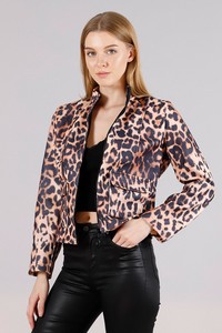 Topshow Leopar Kapaklı Cepli Hakim Yaka Toptan Mont