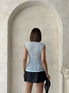 D 2750 SIFIR KOL DANTEL BLUZ - MAVİ #5