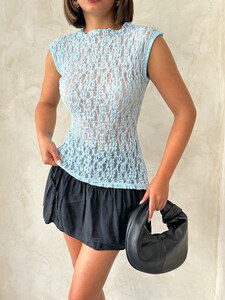 D 2750 SIFIR KOL DANTEL BLUZ - MAVİ #4