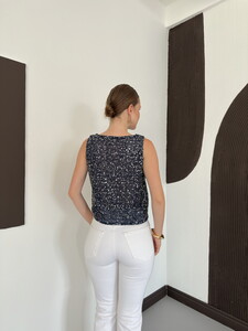 D 3117 PULLU BİSİKLET YAKA KOLSUZ BLUZ - LACİVERT #5