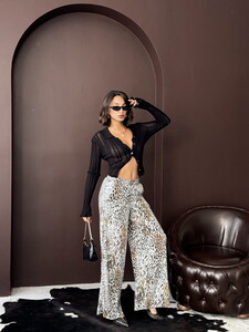 Trend Leopar Desenli Bol Paça Pantolon - Günlük ve Gece - AÇIK LEOPAR #3