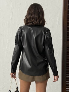 F 2043 DROPLU PÜSKÜLLÜ SUNİ DERİ GÖMLEK - SİYAH #5