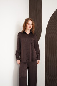 Uzun Kollu Toptan Gömlek - Kahve | F2101 - Topshow #4