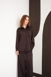 Uzun Kollu Toptan Gömlek - Kahve | F2101 - Topshow #2