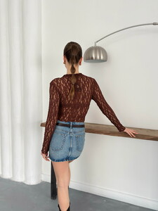 Kahverengi Uzun Kollu Transparan Toptan Bluz | Topshow | F1886 #5