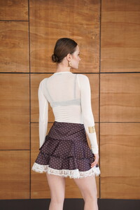 D 2962 PUANTİYELİ DANTEL DETAYLI SATEN ETEK - KAHVE #5