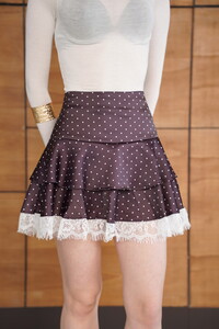 D 2962 PUANTİYELİ DANTEL DETAYLI SATEN ETEK - KAHVE #4