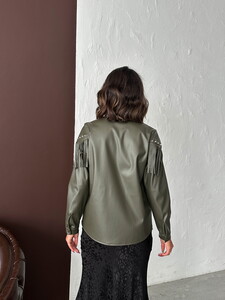 F 2043 DROPLU PÜSKÜLLÜ SUNİ DERİ GÖMLEK - HAKİ #5