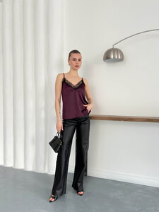 Topshow | Lace Detail Satin Tank Top - Plum | D2929 #2