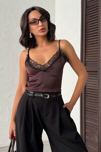 D 2929 DANTEL DETAYLI SATEN ATLET - KAHVE