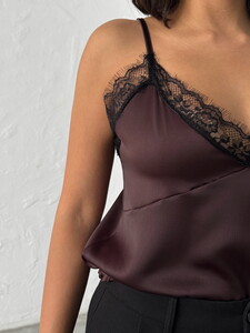 D 2929 DANTEL DETAYLI SATEN ATLET - KAHVE #4