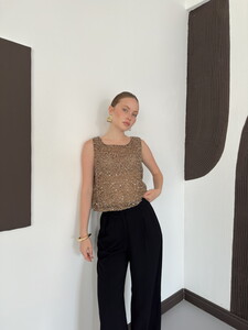 D 3117 PULLU BİSİKLET YAKA KOLSUZ BLUZ - KAHVE #2