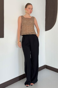 D 3117 PULLU BİSİKLET YAKA KOLSUZ BLUZ - KAHVE