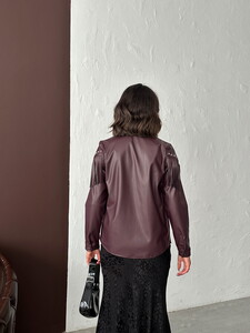 F 2043 DROPLU PÜSKÜLLÜ SUNİ DERİ GÖMLEK - MÜRDÜM #5