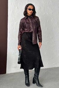 F 2043 DROPLU PÜSKÜLLÜ SUNİ DERİ GÖMLEK - MÜRDÜM